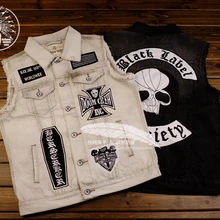 Винтажный мужской джинсовый жилет в стиле хип-хоп с вышивкой в стиле панк-рок и суперкислотами, Мужская джинсовая куртка без рукавов в стиле хип-хоп