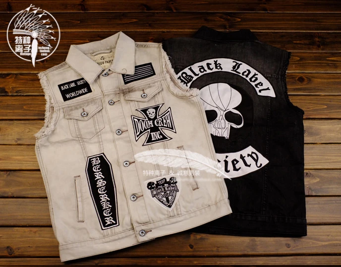 Vintage Hi Phố Punk Rock Sieu Axit Theu Xe May Nam Denim Ao Vest Nam Hiphop Khong Tay Ao Khoac Denim Men S Denim Vest Denim Vest Malevest Male Aliexpress