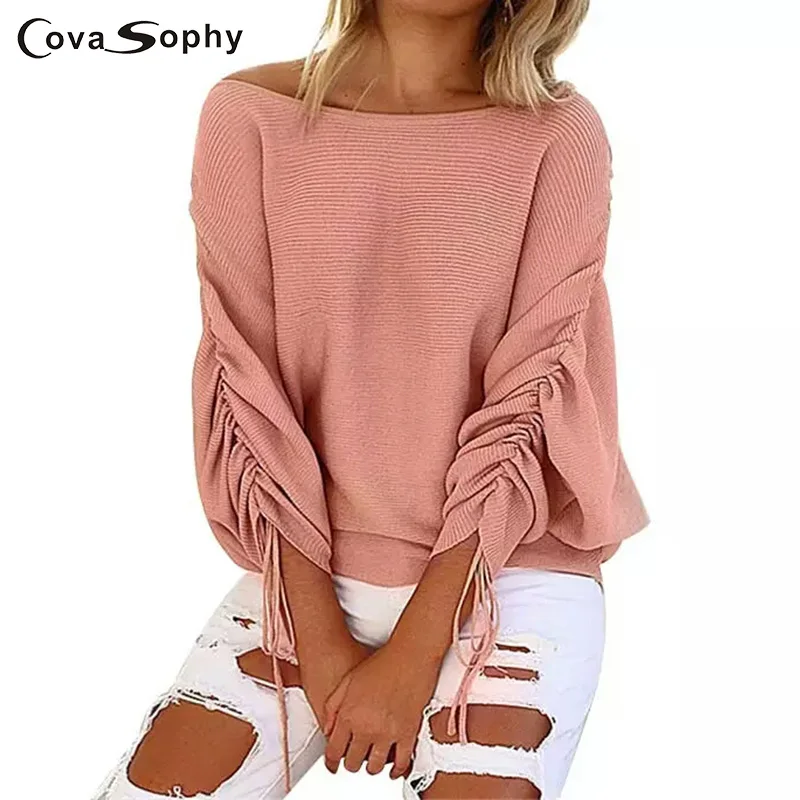 

Cova Sophy Knitted Autumn Blouses Skew Collar Fashion Long Sleeve Batwing Sleeve Top Knitting Wool Shirts