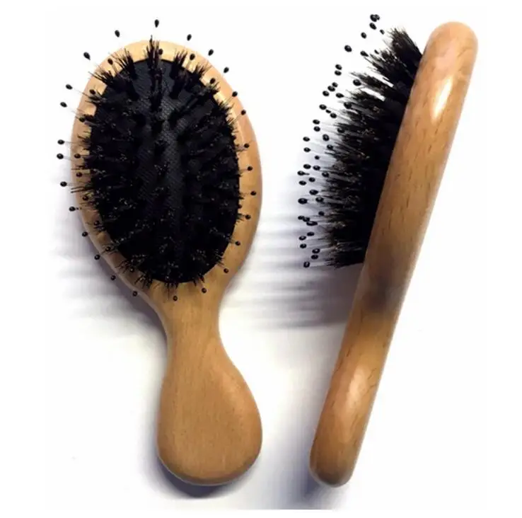 Natural Boar Bristle Hair Brush Anti static Paddle Hairdressing Scalp