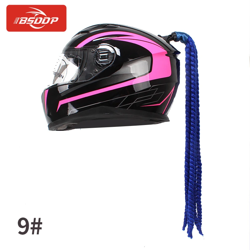 70cm Motorcycle Helmet Dreadlocks Women Helmet Dreadlocks Ponytail Braid Motocross Helmet Punk Hair Decoration - Color: Silver