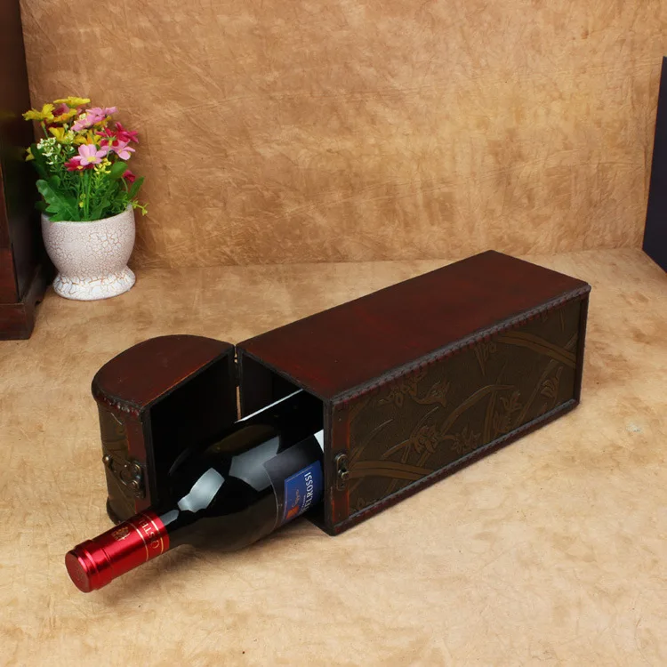 Antique vintage wine creative gift boxes wooden box factory wholesale Red wine wine box wine