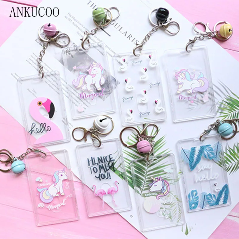 

Cute Unicorn Flamingo Bank Bells Credit Card Holder Women Card Cover Bus Id Card Case Holders Identity Badge With Keychain