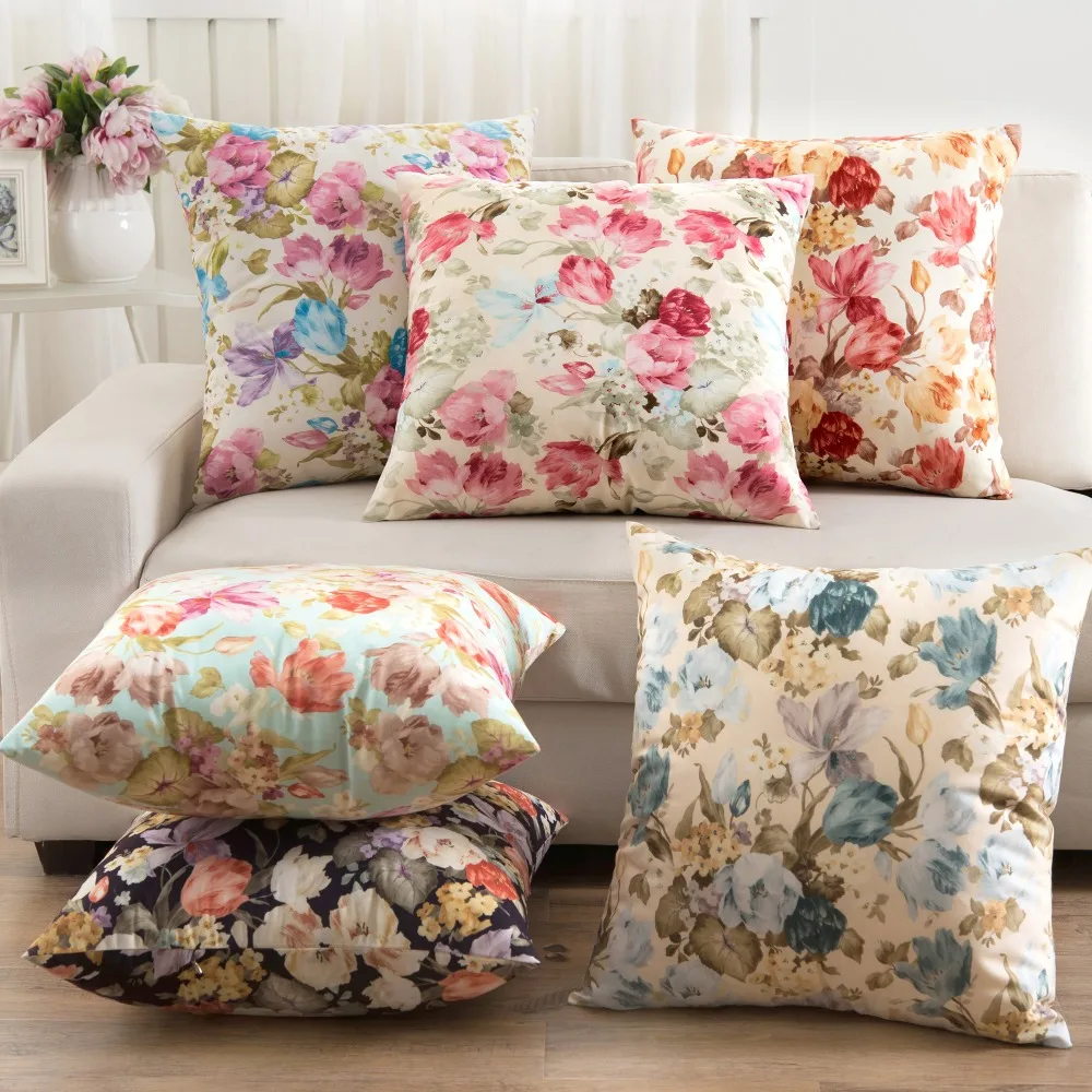 

Fall Warm Cushion Cover Flannelette Flower Decorative Pillows Case Removable Pillow Cover Pastoral style Cushion cover 45x45cm