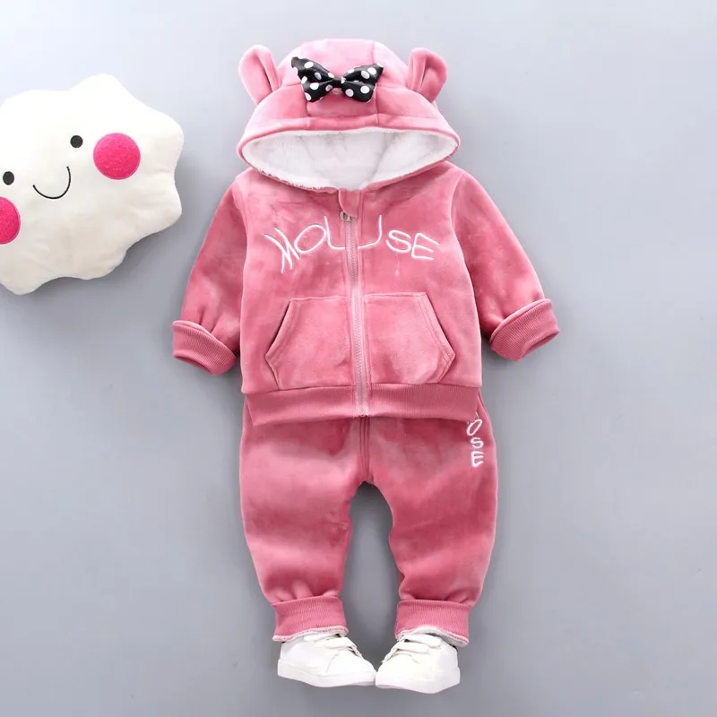 

2Pcs Kids Girl Clothes Cute Bow Soft Warm Long Sleeve Tops Coat+Long Pants Outfits Set