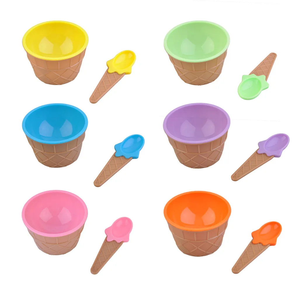 Hot Children's Plastic Ice Cream Bowls Spoons Set Durable ICE Cream CUP