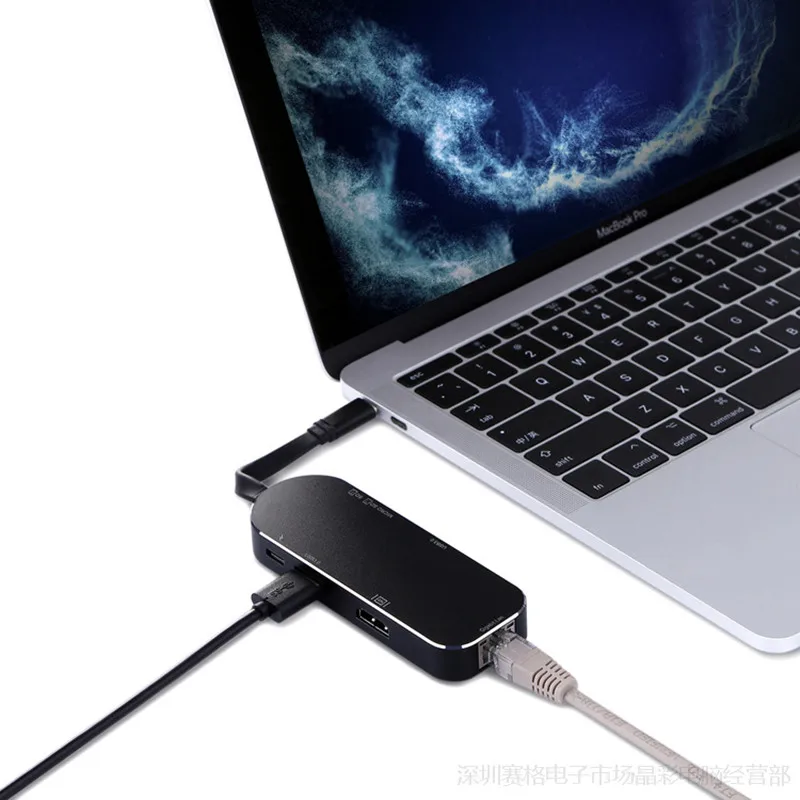 

BASIX usb Type-C Hub 7 in 1 USB C Hub with 1*HDMI 1*RJ45 2*USB 3.0 SD/TF Card slots and a Charging port For Macbook and others