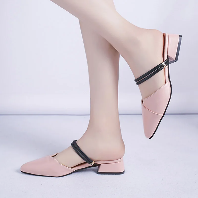 Плюс размер: 35–42 женские тапочки сандалии острый носок низкая Leels тапочки с закрытым носком Шлепанцы из искусственной кожи женская обувь, сандалии 7310