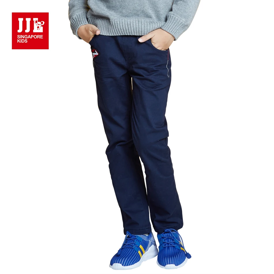 

JJL Winter Cotton Solid Full Length Overalls Kids' Pants for Boys 2018 Children Fashion Casual Sport Navy Pants for 7-15years