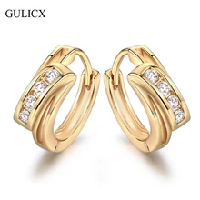 GULICX мода желтое золото-цвет обруч серьги, нержавеющая сталь, Белый Хрустальный циркониевый серьги ювелирные изделия женские дизайнерские высокое качество E155