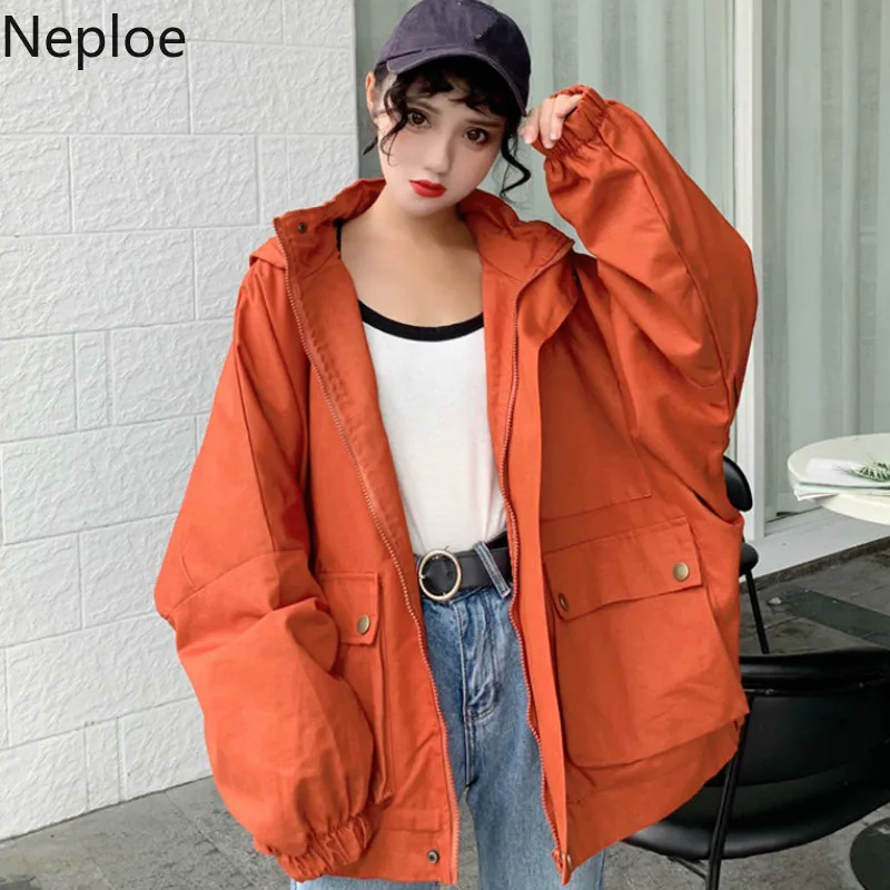 Neploe Весенняя Свободная Женская ветровка большого размера, Куртка Harajuku с капюшоном, Студенческая куртка BF, куртка более размера, базовое пальто 38975