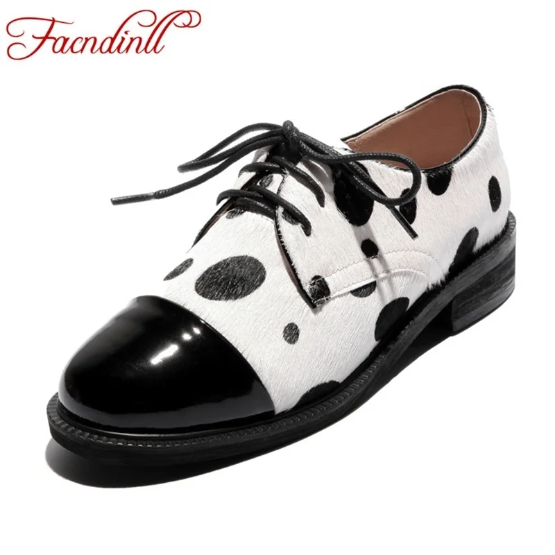 

FACNDINLL 2018 women pumps spring casual shoes square heel patent leather+horse hair lace up black round toe ladies dress shoes