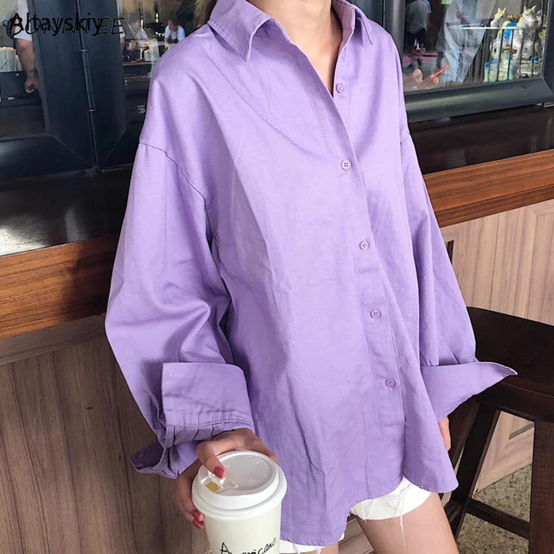 

Shirts Women Loose Single Breasted Leisure Chic Blouses Top Womens Elegant Solid Shirt Ladies Korean Style Long Sleeve All-match