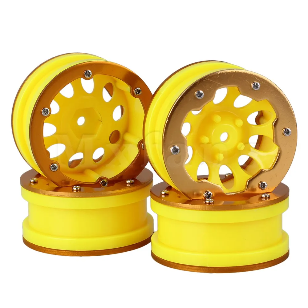 

Mxfans 4x Yellow Alloy Beadlock Plastic 10 Holes Wheel Rims fit RC 1:10 Rock Crawler