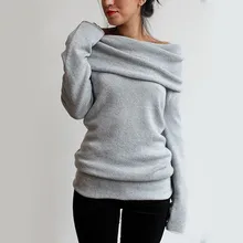 Женский сексуальный Повседневный свитер с открытыми плечами и круглым вырезом, вязаный джемпер с длинным рукавом, осенний зимний теплый пуловер, свитер для женщин