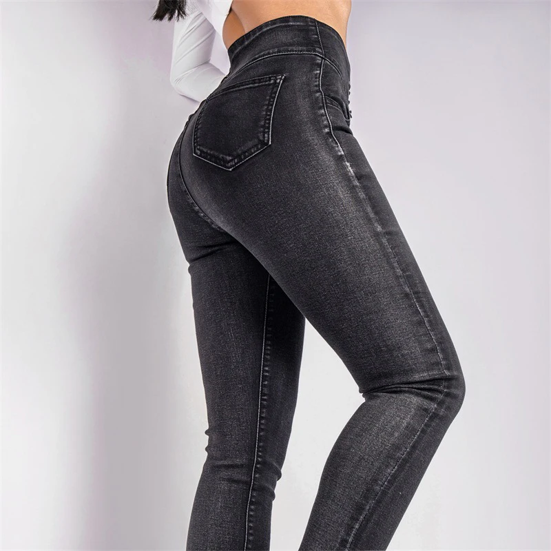 Женские тонкие эластичные джинсы с молнией сзади, высокая талия, сексуальные узкие брюки, Классические Подиумные Стрейчевые обтягивающие джинсы с эффектом пуш-ап, уличный бойфренд