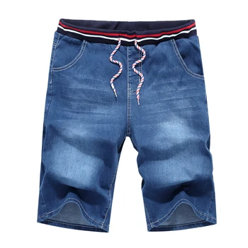 

Loose waist extra-large elastic denim shorts male summer thin fat plus seven-point trousers loose five-point trousers