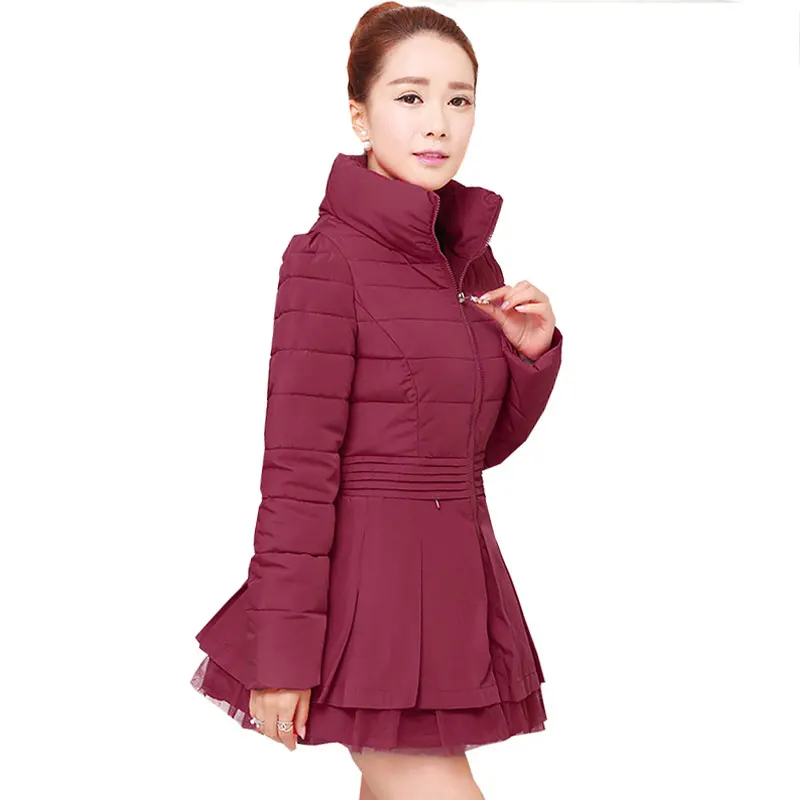 

Ukraine Plus size 2017 New Winter Skirt Type Women Cotton Coat Parka Thick Female Lace Jacket High quality Femme Outerwear W08