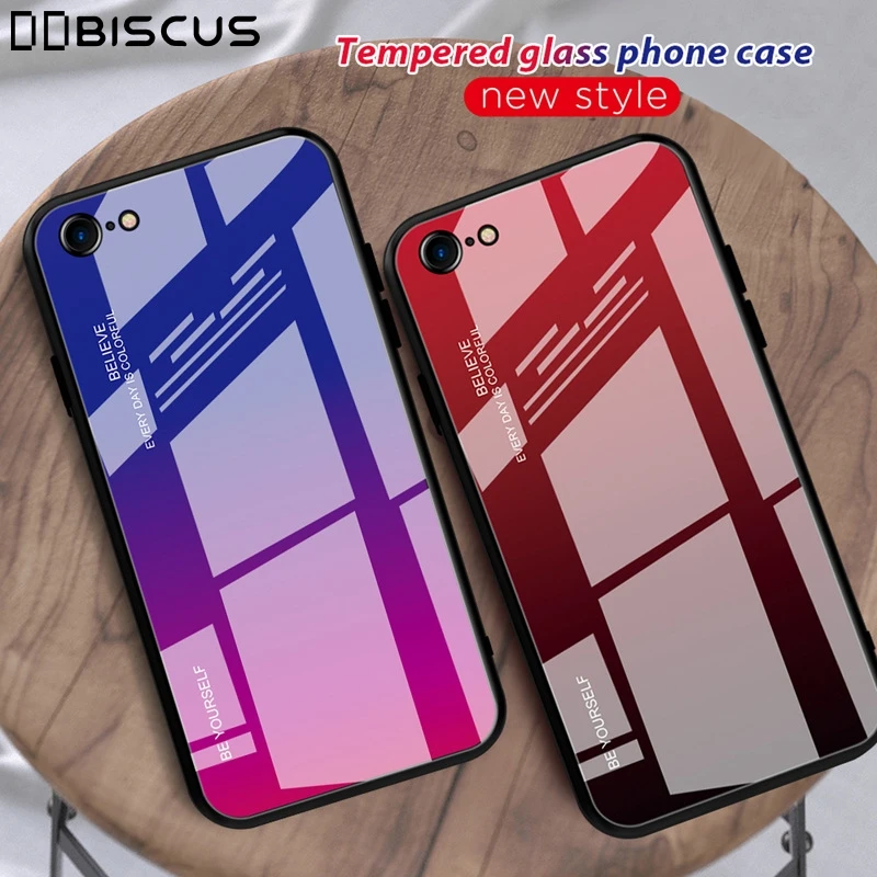 

Gradient Color Hard Tempered Glass Case For iPhone 8 7 6 6S Plus X XS XR XS Max iPhone 11 Pro Cover Aurora Colorful Cases Coque