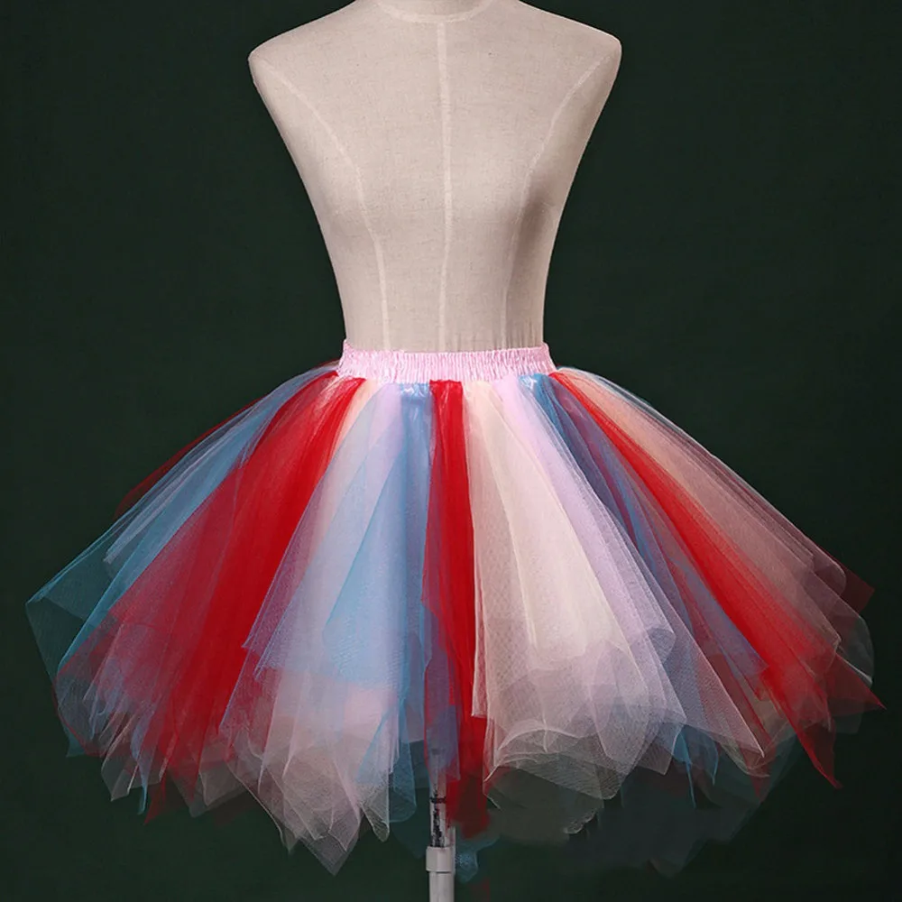 Mutil-color Dancewear Elastic Band Waist Women Tulle Tutu Mini Skirt Petticoat Party Costume Pettiskirt Net Pettiskirt