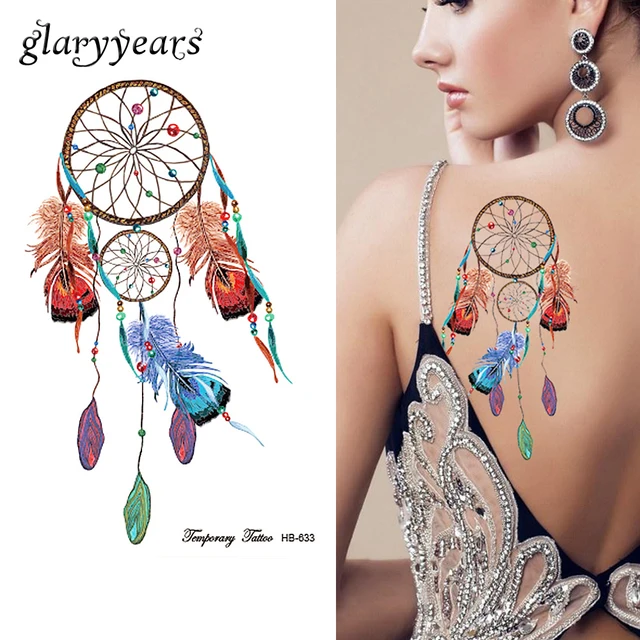 1 Sheet Dreamcatcher Tattoo Peacock Feather Temporary Sticker HB633