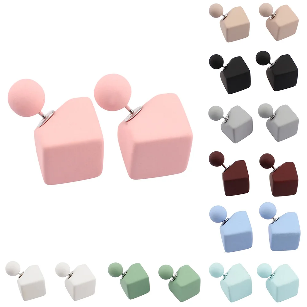 New-Elegant-Color-Geometric-Ear-Jacket-Cuff-Earrings-Double-Side-Pink-Square-Simulate-Pearl-Piercing-Earring