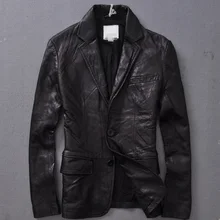 Итальянская мужская куртка из натуральной кожи, приталенный кожаный костюм из овчины, мужское кожаное пальто в деловом стиле, черная коричневая осенняя куртка