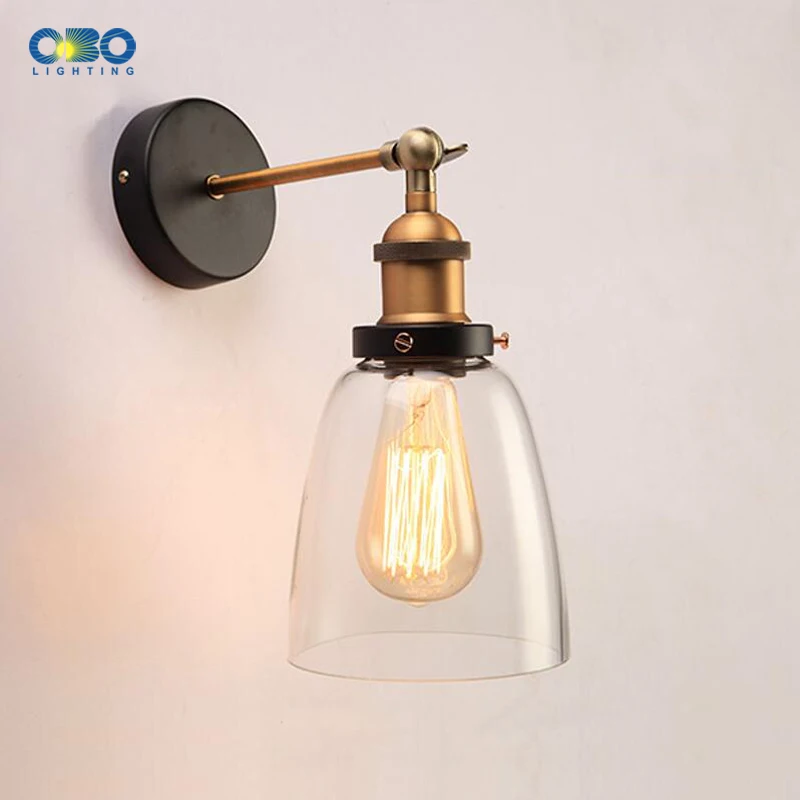  Retro Glass Wall Lamp Loft Vintage Metal Triangle Oval Clear Wall Light Edison 40W Industrial Wall  - 32959032418