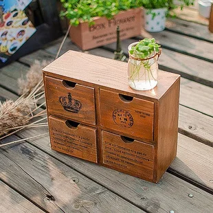 

High Quality Mini Cabinet 4 Drawers Wood Storage Desktop Organizer
