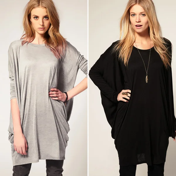 Hot Sale Punk New 2014 Women Clothing Batwing Sleeve Oversized Loose Casual Dress Ladies Tops Long T Shirt Plus Size L XL 0648 | Женская