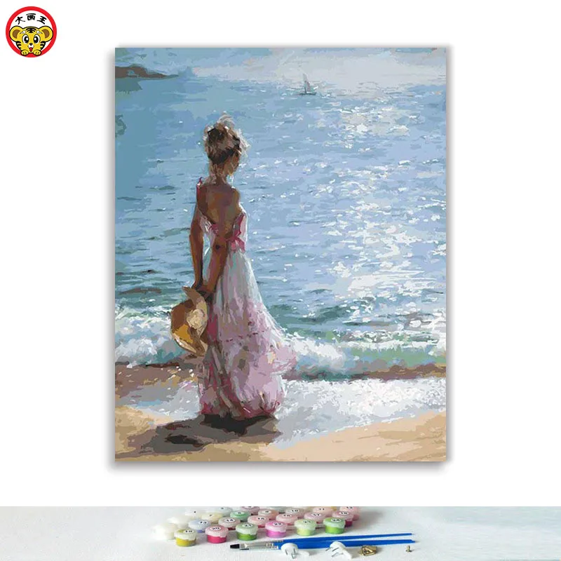

diy oil painting by numbers art paint by number Watching the sea seascape illustration bedroom decoration painting