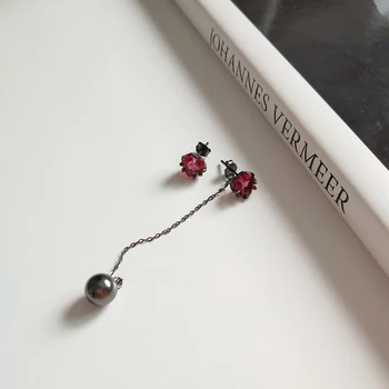 

925 sterling silver garnet red heart drop earrings tassel mysterious red heart design wild earrings for women fashion jewelry