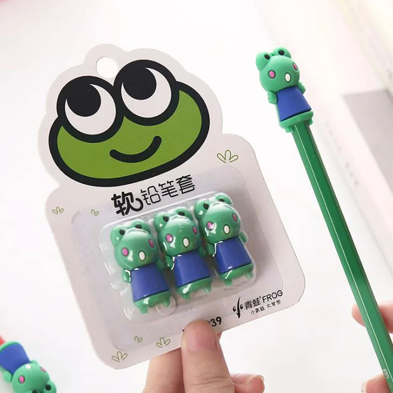 

3 Pcs/pack Lovely Animal Frog Chicken Pencil Caps Pencil Protection Cap Pencil Extender Pen Topper Stationery Gifts