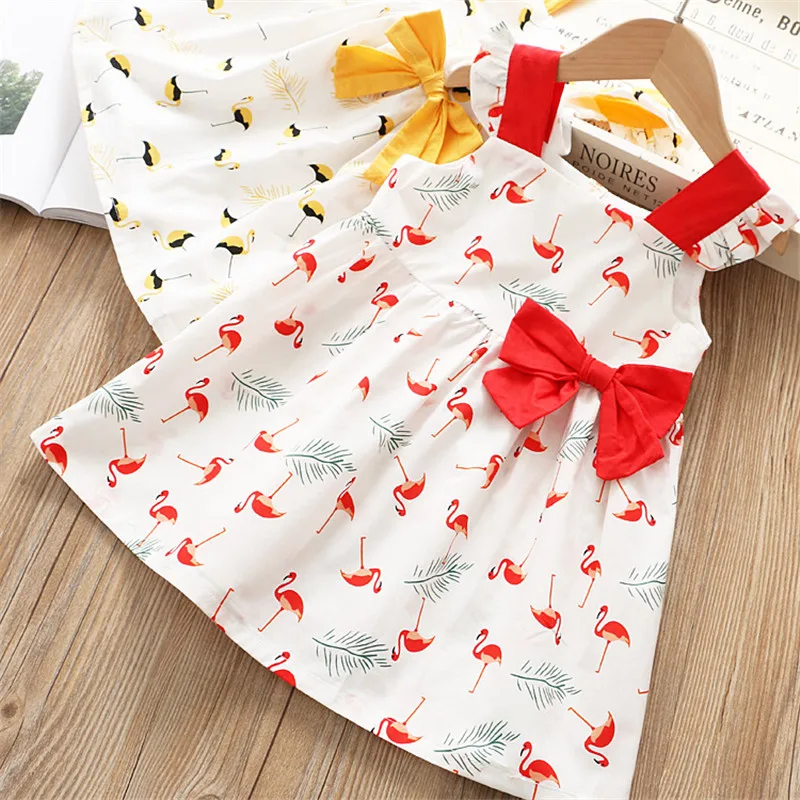 

Girls Dress Summer Fashion Kids Print Flamingos Sleeveless Dresses For Girls Elegant Princess Dress Baby Girls Clothing