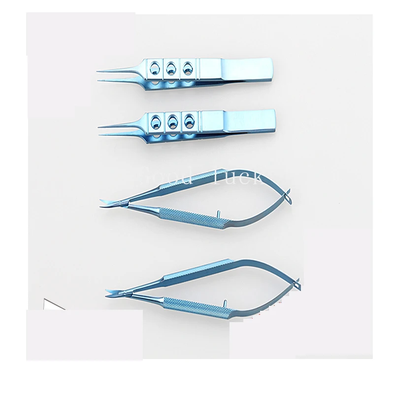 Tesoura + Agulha Titulares + Pinças de Titânio Centímetros Tlloy Instrumentos Cirúrgicos Ferramentas Cosméticos Instrumento Oftálmico 4 Pçs - Set 12.5 7 Agulha Titulares + Pinças De Titânio Tlloy