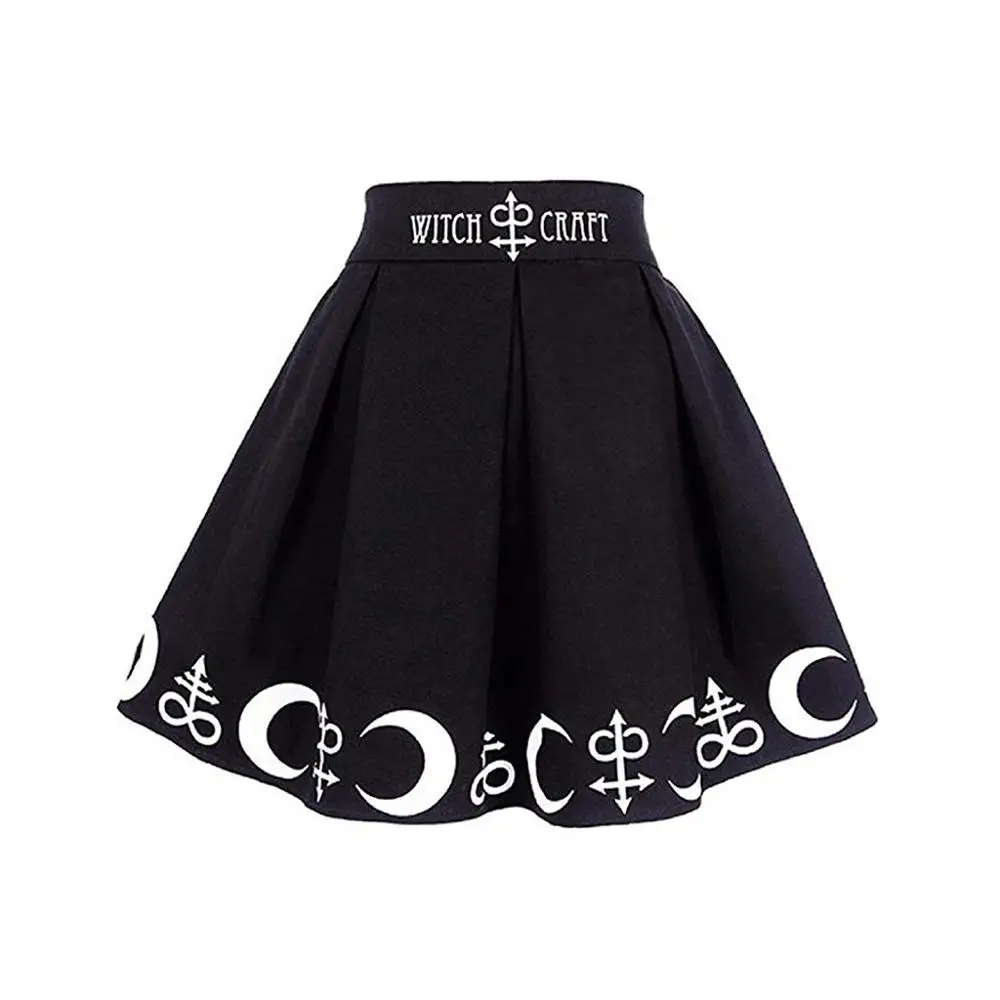 Женская плиссированная мини-юбка в готическом стиле, в стиле панк, колдовство, луна, волшебство, символика, сексуальная юбка для девушек - Цвет: black