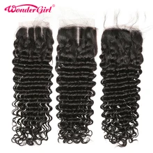 Wonder girl Бразильские глубокие синтетические волосы волнистые с детскими волосами предварительно сорванные человеческие волосы Кружева Закрытие не линяет remy волосы