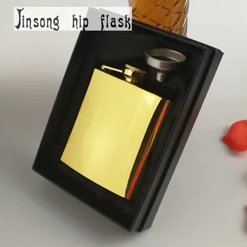 

6 oz high quality GOLDEN Plate hip flask premium stainless steel hip flask ,logo free engraved