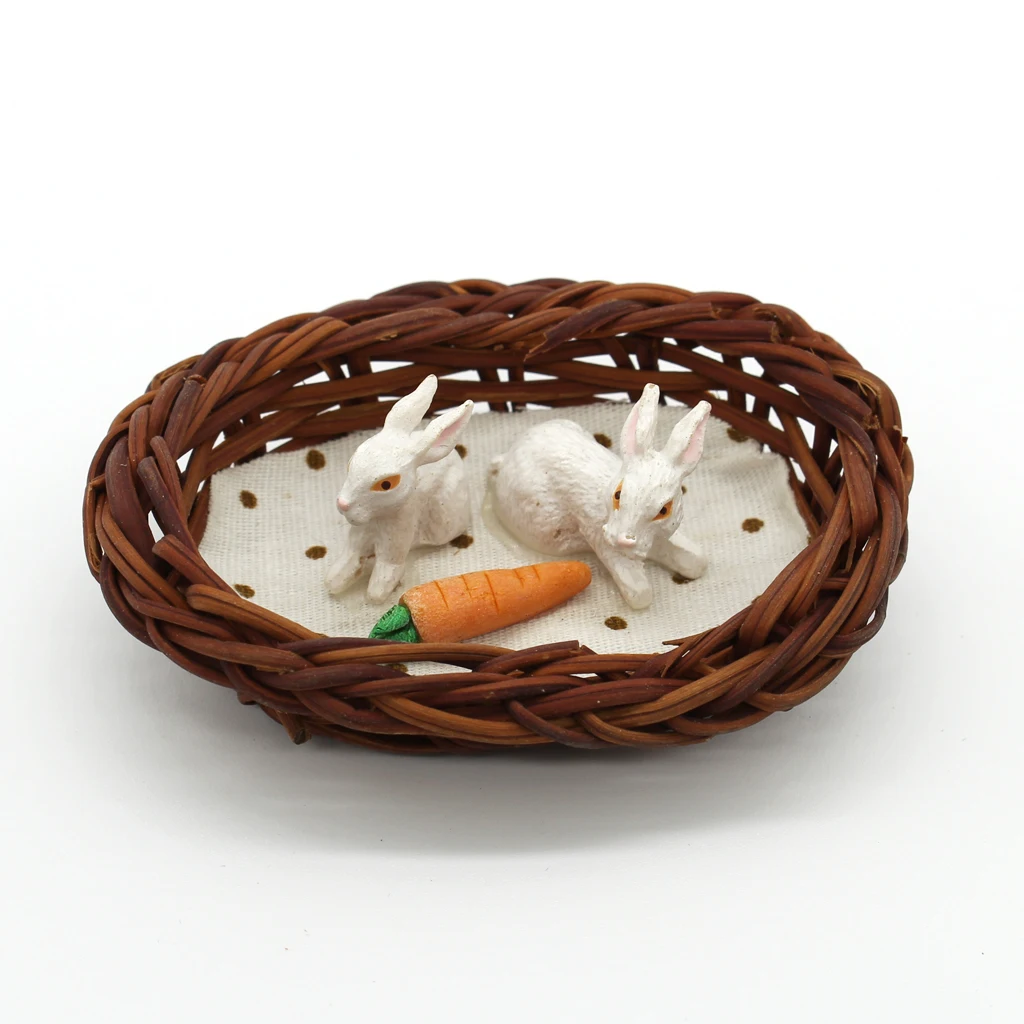 New 1/12 Scale Dollhouse Miniatures Bunny Rabbits Nest Carrot Doll
