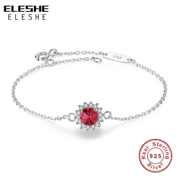 

ELESHE Princess Diana William Kate Gemstone Bracelet Red Ruby Wedding Engagement 925 Sterling Silver Bracelet Women Fine Jewelry