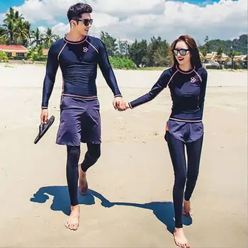 

Rash Guards Men Women 3 Pieces Long Sleeve Shirt Shorts Pants Couples Swimwear Surfing Bathing Suits Rashguard Wetsuits New