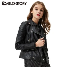 GLO-STORY, женская кожаная куртка,, длинный рукав, повседневные пальто, уличный стиль, панк стиль, на молнии, искусственная кожа, черные кожаные куртки, WPY-3590