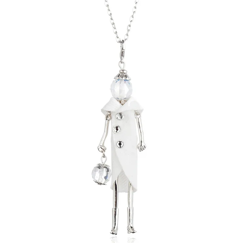Long necklace necklace pendant elegant doll dress black and white with flowers