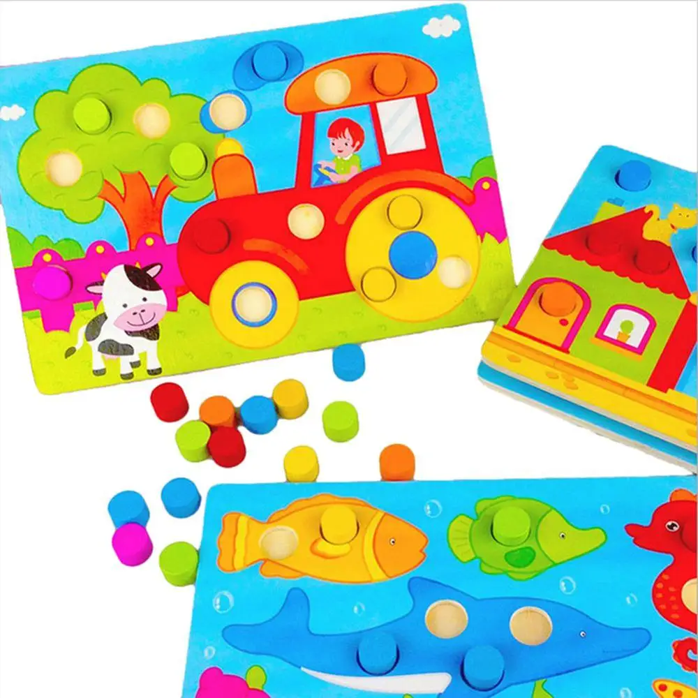 

Mushroom nail color pairing board color swatches puzzle board nurture cognitive puzzle wooden children's