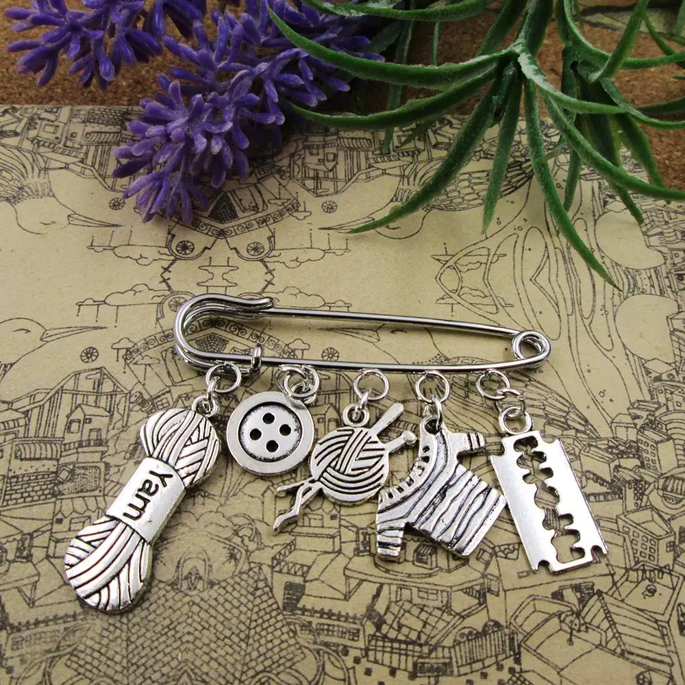 

Knitting Charms Silver Pin Brooch Wool Yarn Vintage Retro charm brooch