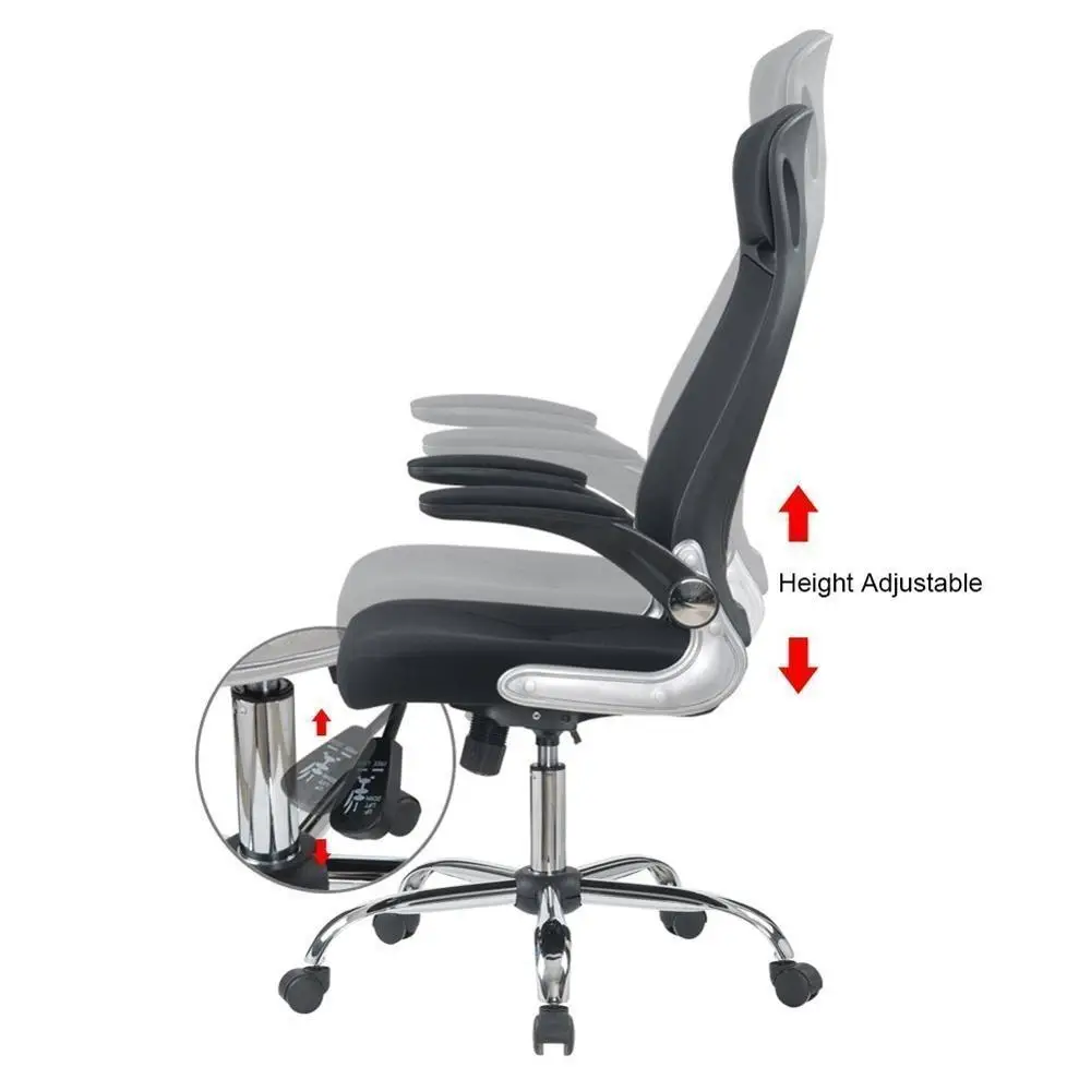 Office Chair Black Executive Chair Ergonomic Swivel Mesh Computer Chair High Back Padded Desk Chair With Foldable Armrest