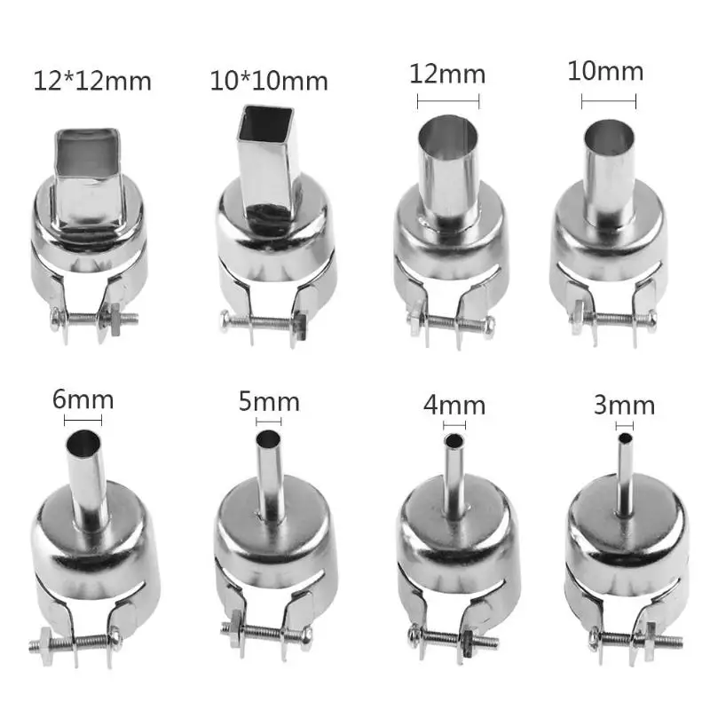 8 шт./компл. круглый Тепловая пушка Насадки сварки термостойкая паяльная станция сопла воздуходувки для 850 горячего воздуха Воздушный пистолет Нержавеющая сталь