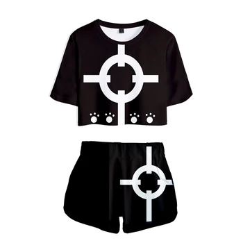 

One Piece 3D Print Two Pieces Sets Fashion Summer Girl Short Sleeve Dew Navel Tshirt +Shorts Hot Women's One Piece Tshirt Set