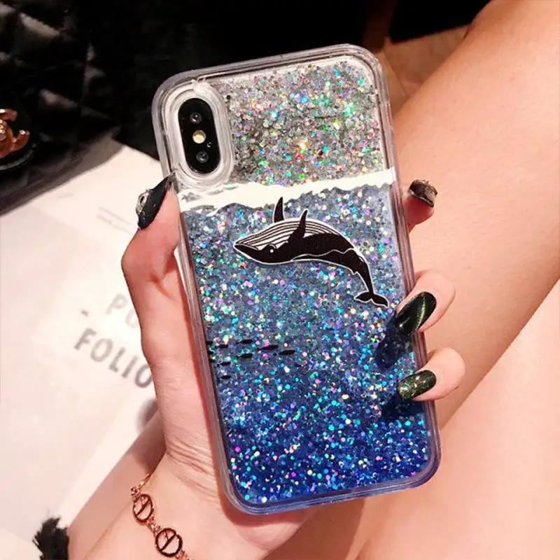 

Case For Samsung Galaxy S8 / S9 S8 Plus Note 8 9 Cover Dynamic Liquid Black And Blue Whale Soft Quicksand Cases