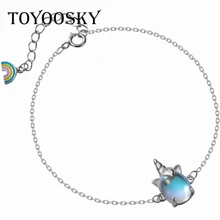 Романтические браслеты из стерлингового серебра пробы в форме единорога радуги для женщин, праздничные вечерние модные аксессуары, милый подарок